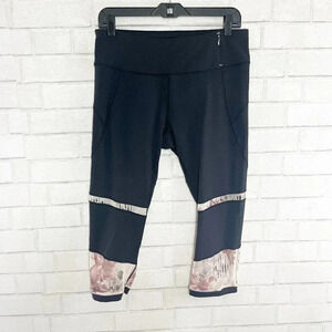 Calia by Carrie Underwood Black Floral Mesh Trim Cropped Leggings Women's Large